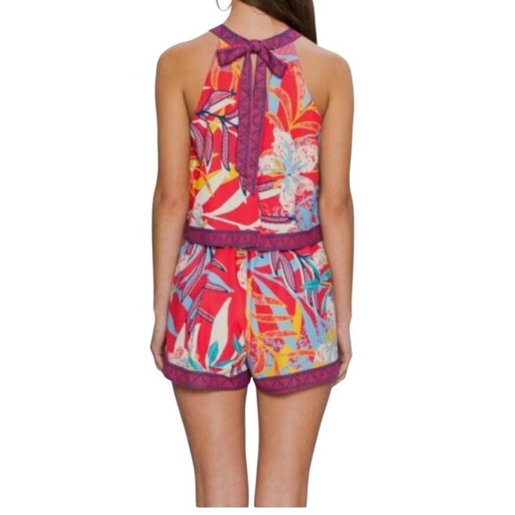 Flying Tomato Romper, Pink/Coral Abstract Floral, Zip, Halter Tie Top I Size: S - Picture 2 of 14